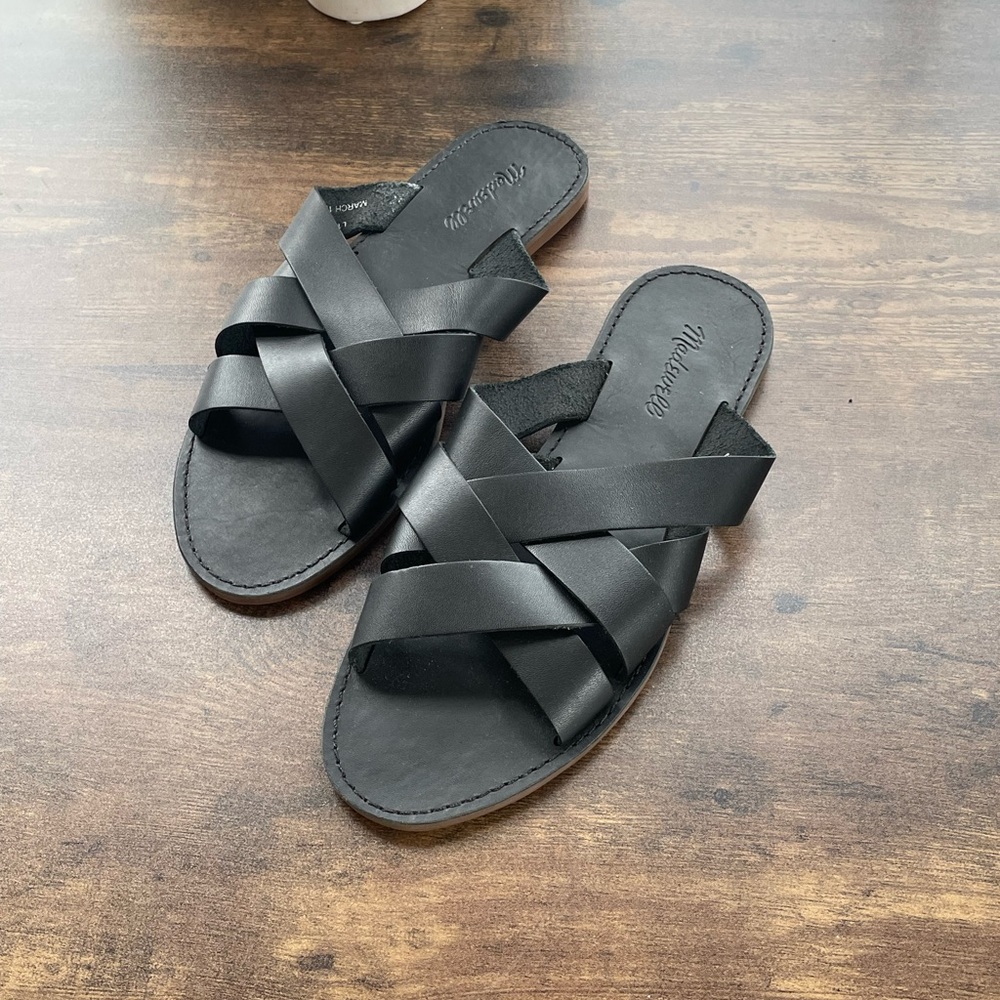 Black Leather Madewell Sandals 10 New